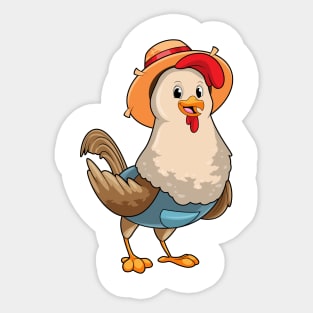 Chicken as Farmer with Hat Sticker